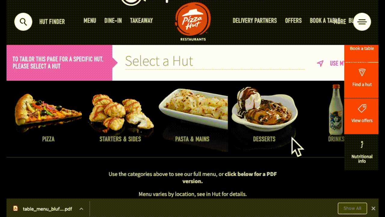 Nutritional information in pdf format only - Pizza Hut